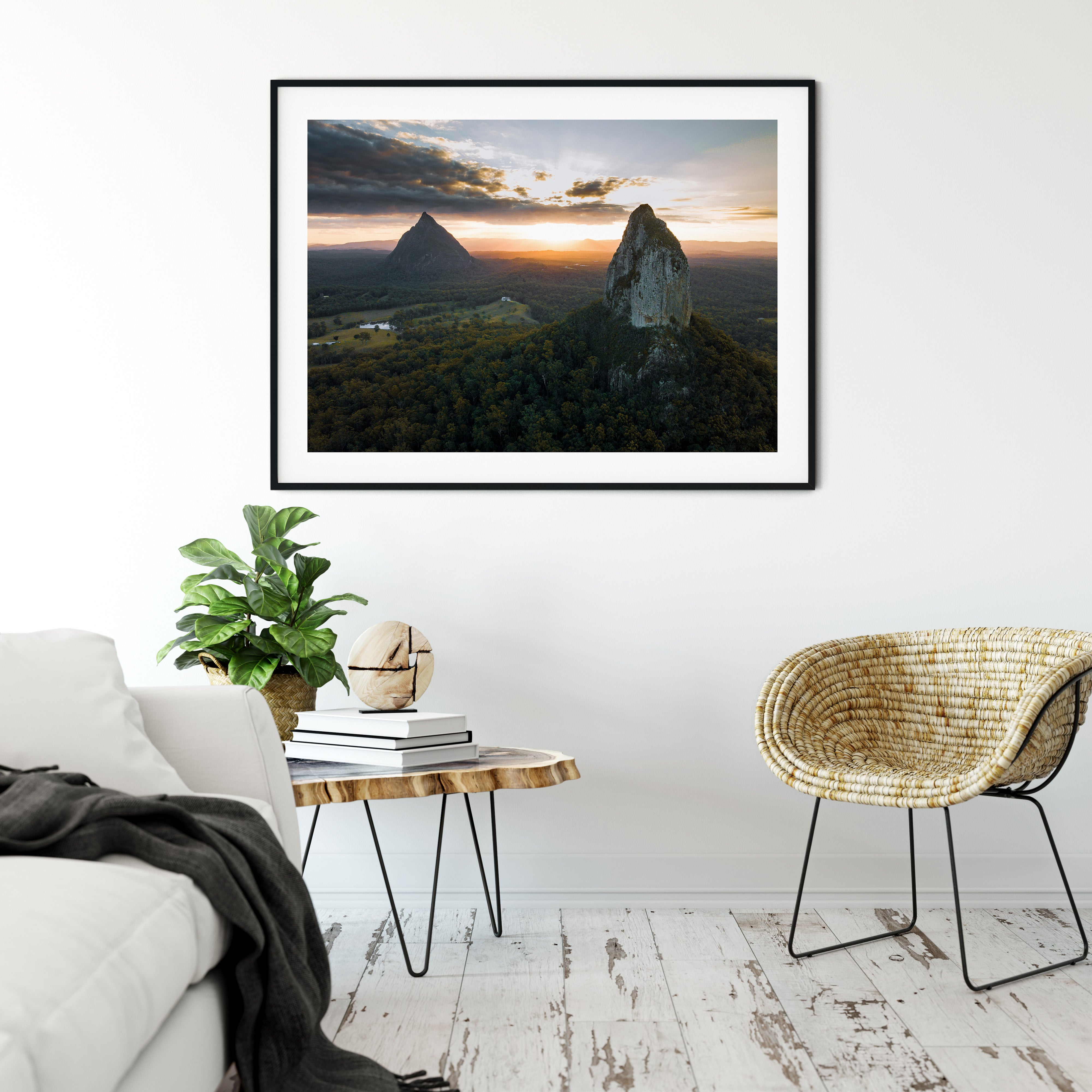 Sunset over Mountains, Drone Photography Print. 